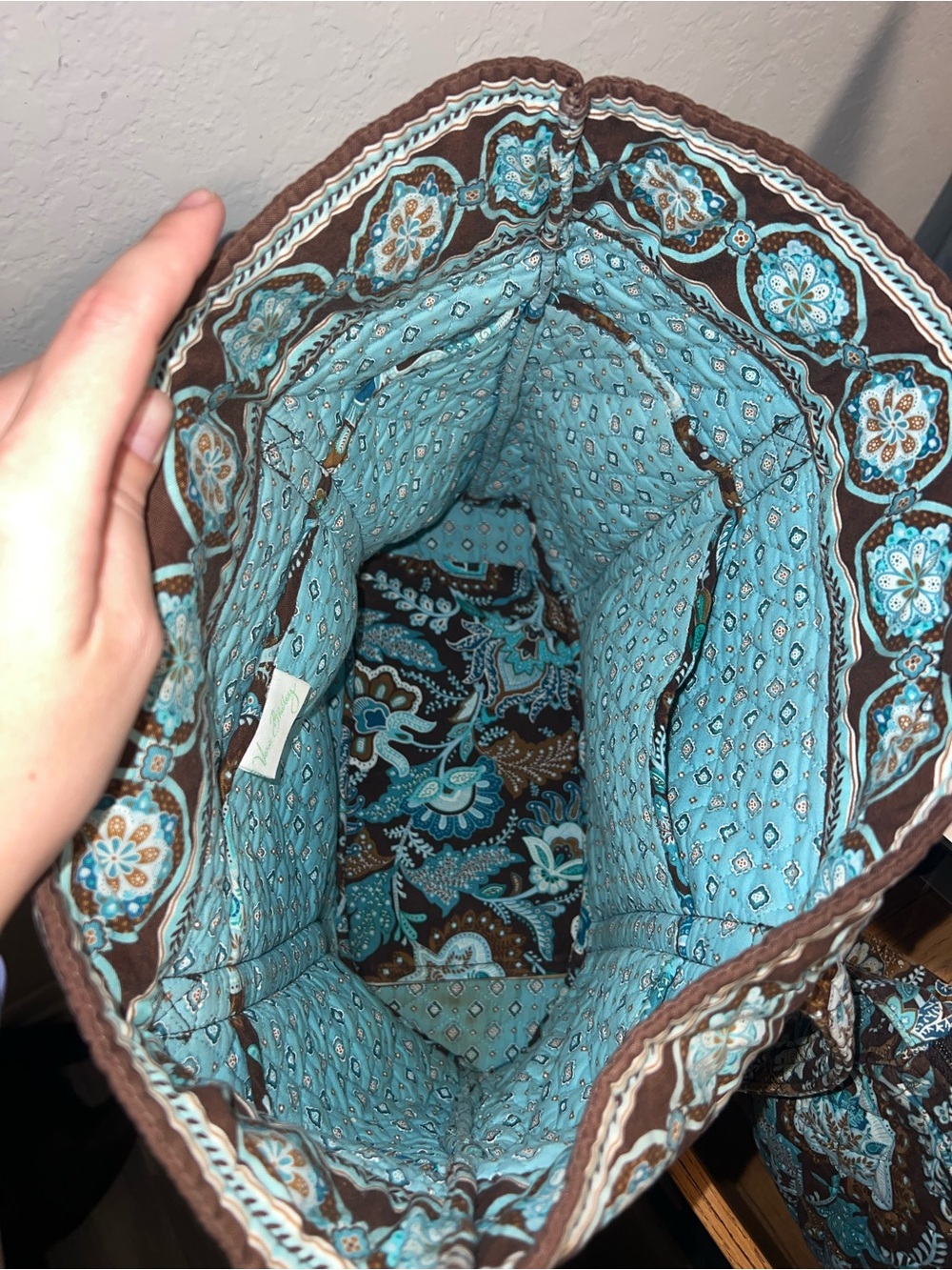 4pc LOT Retired Vera Bradley Print “Java Blue”-Tote Bag, Shoulder Bag, 2 Wallets - Picture 3 of 9